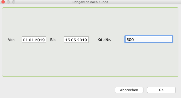 Rohgewinnauswertung für einen Kunden
