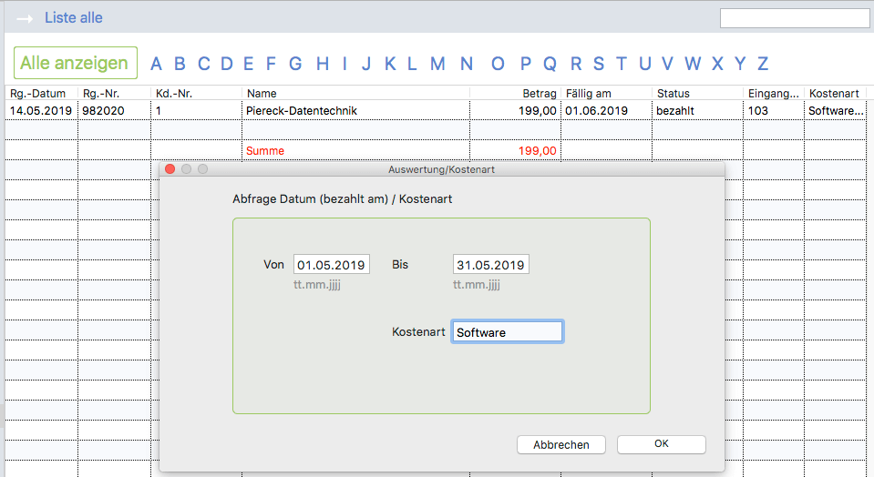 Auswertung des Recheingangsmoduls