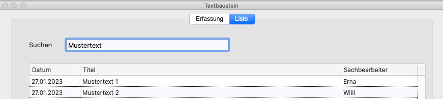 Liste der Textbausteine