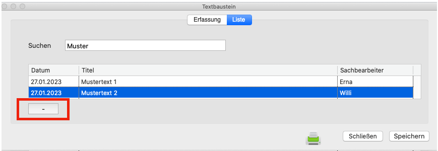 Textbaustein löschen