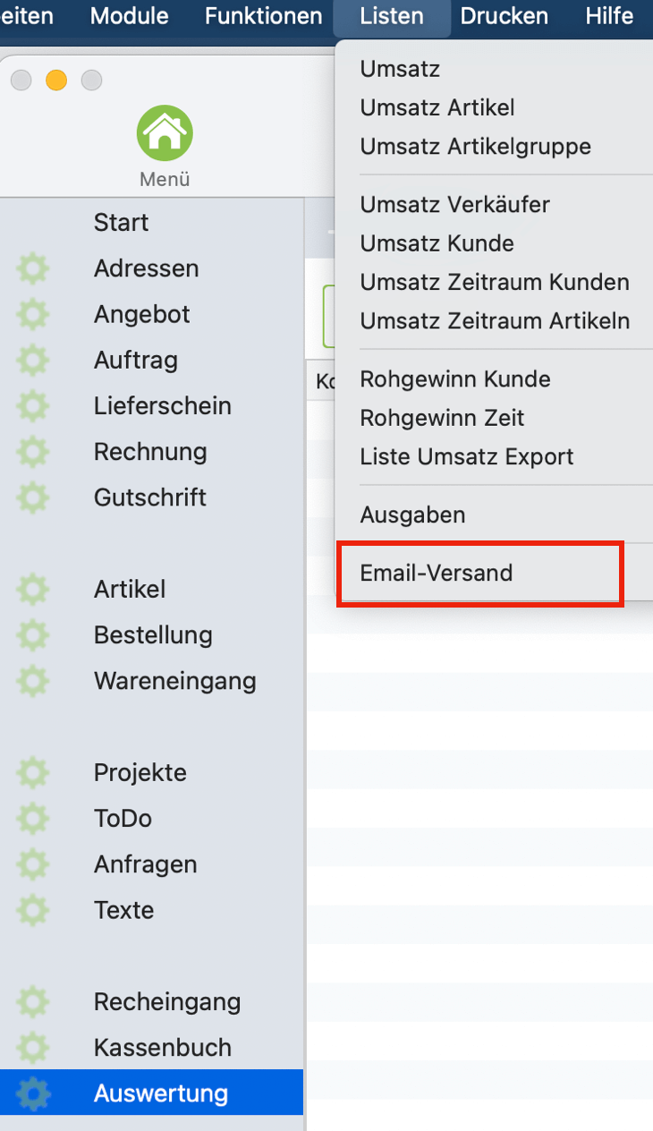 Auswertung: Emailversand