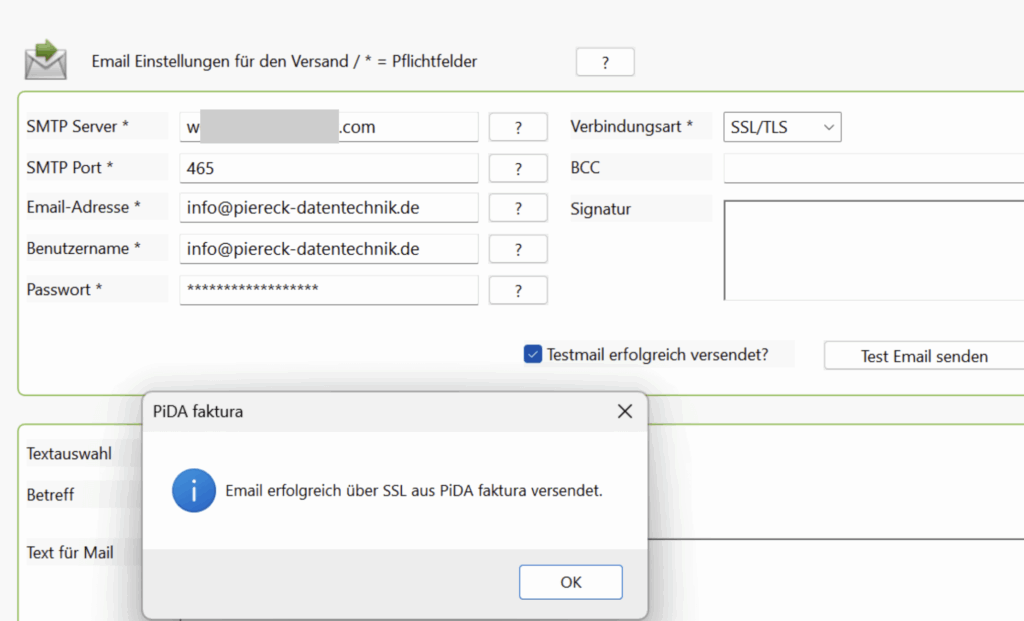Email-Versand Meldung