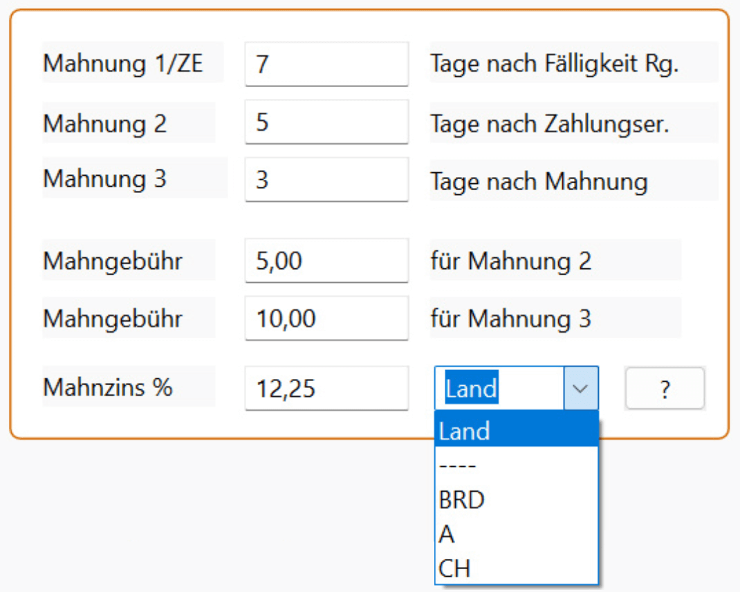 Einstellungen für die Mahnungen