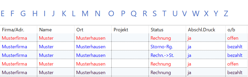 farbliche Darstellung der Rechnungen