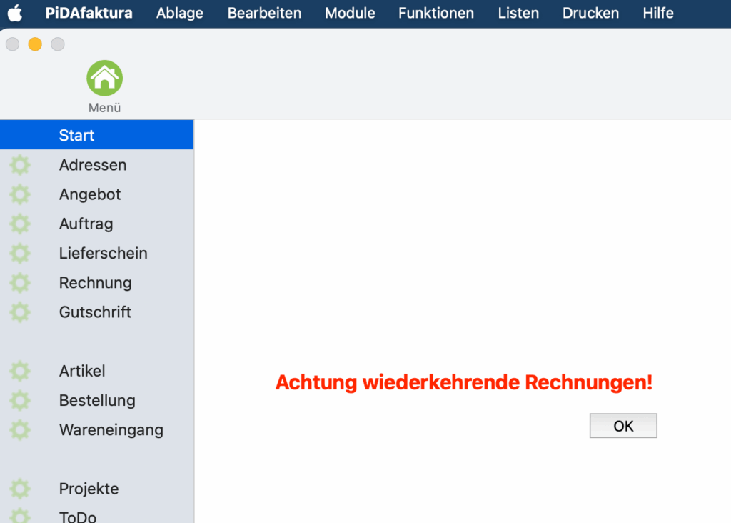 Hinweis auf wiederkehrende Rechnungen