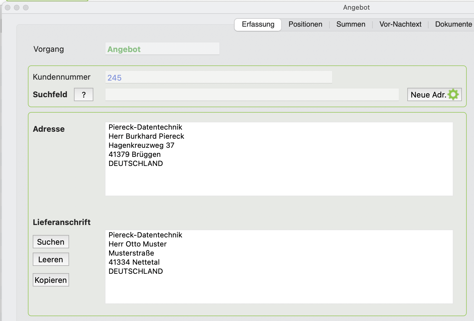 Auswahl der Lieferadresse